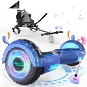 MEGA MOTION Hoverboard Bleu + Kart Noir pour Enfants, 2 roues de 6,5 pouces Haut-parleur Bluetooth, Gokart Gyropode Lumi&egrave;res LED