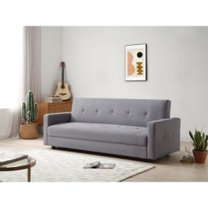 Canap&eacute; 3 places convertible clic clac en tissu gris ANTSO