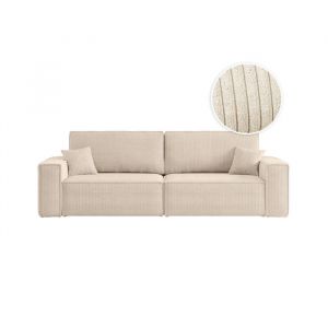 Loungitude Canapé droit 3 places convertible en velours côtelé - Beige