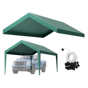VEVOR Toile Rechange Carport, 6 x 3 m, B&acirc;che Toit Abri Voiture, Couverture Sup&eacute;rieure Tente Garage Portable, R&eacute;sistante UV Imperm&eacute;able, avec Cordons &Eacute;lastiques &agrave; Billes, Vert Fonc&eacute;, Cadre Non Inclus