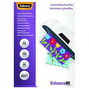 Fellowes 5452101 Enhance Pochettes de plastification mates 80 microns A4 - Pack de 100 Transparent