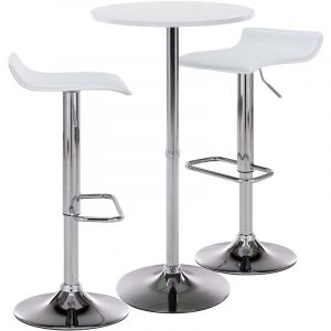 CLP Ensemble table et tabourets de bar 2 personnes en similicuir Blanc