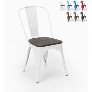 Ahd Amazing Home Design Chaises industrielles en bois et acier Tolix pour cuisine et bar Steel Wood, Couleur: Blanc