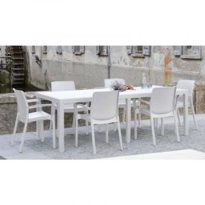 Table d'ext&eacute;rieur Dantonaz, Table &agrave; manger rectangulaire extensible avec 4 chaises incluses, Table et si&egrave;ges de jardin effet rotin, 100% Made in