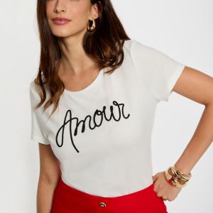 Morgan T-shirt droit inscription blanc femme - Taille M