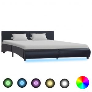 VidaXL Cadre de Lit avec led Noir Similicuir 160x200 cm - Noir