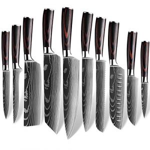 MDHAND Couteaux de Cuisine, Couteau Japonais Tranchant en acier inoxydable en plusieurs tailles avec Poignée confortable, Couteau de Chef Antirouille Cuisine et Cadeau Disponibles (10PCS)