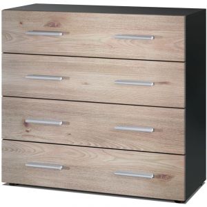 Vladon - Commode Buffet Armoire Pavos en Noir mat - haute brillance & tons naturels - Chêne Nordique - Chêne Nordique