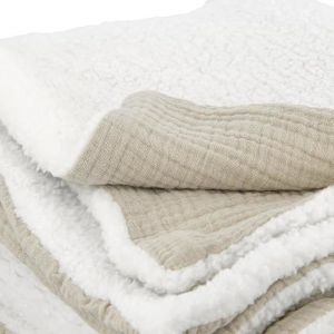 Coté Déco Plaid Polaire et Gaze de Coton 130x170, Couverture Chaude et Douce pour lit ou canapé. (Beige Galet)