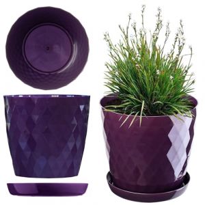 Kadax - Pot de Fleurs en Plastique avec Soucoupe Intégrée, Pot de Plante pour Une Décoration Florale Moderne dans l'espace Interieur (14 cm, Violet)