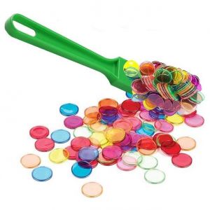 Kim'play Cavernedesjouets Kit Baton magnetique Loto Vert et 100 pions Multicolore aimantes - ramasse jetons - Jeu Bingo - Set Accessoires 2 en 1 et Carte