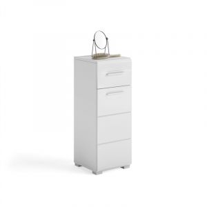 Meublorama - Meuble de rangement de salle de bain 1 porte et 1 tiroir – Blanc Laqué – kleankin