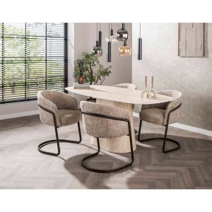 Teo - lot de 2 chaises - pieds en m&eacute;tal - en tissu textur&eacute; - sable