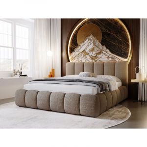 Graingold - Lit rembourré avec rangement 180x200 bouclé marron Cloud
