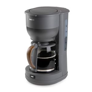 Domo DO754K Cafetière Electrique avec Filtre - 10 Tasses - 1,25L - Plaque Chauffante - Système Anti-goutte - Cafetière avec Filtre Papier - Gris Mat avec un design en bois