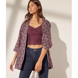 Image de ETAM Veste kimono imprim&eacute;e en coton - Jyotie - L - Violet - Femme - Taille L