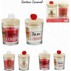 JJA Home Deco Factory - 2 Bougies couvercle en bois pompon blanc/rouge