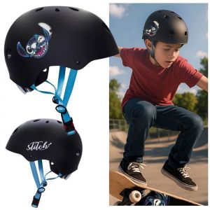 DISNEY Stitch Casque de v&eacute;lo noir pour enfant l&eacute;ger r&eacute;glable sportif pour gar&ccedil;on 52-56 cm
