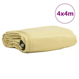 VidaXL B&acirc;che 650g / M&sup2; Beige 4 X 4 M Toile Avec Rev&ecirc;tement En Pvc