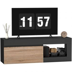 Homcom Meuble TV - 2 portes à fermeture douce et compartiment ouvert - panneau de particules - 140x40x48cm - noir