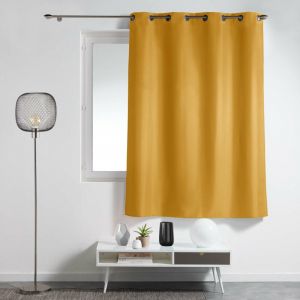 Rideau &agrave; &oelig;illets petite hauteur 140 x 180 cm &ndash; polyester uni essentiel &ndash; coloris ocre