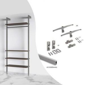 Emuca Kit de supports Zero pour étagère en bois et tringle zamak finition gris pierre