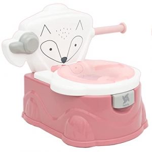 Olmitos Twinly Foxy Pot bébé pour apprendre à aller à la salle de bain - WC enfant avec réducteur de toilette - Avec porte-rouleaux en papier et poignée de chaîne simulée - Gobelet intérieur amovible