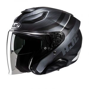 HJC Casque jet F31 Naby MC1 noir/blanc/rouge- S