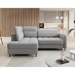 Kalibo - canapé d'angle gauche - 5 places - convertible avec coffre - en tissu bouclette - Gris