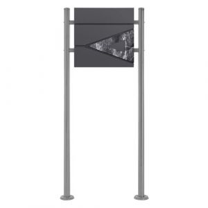 Ecd Germany Bo&icirc;te aux Lettres sur 2 Pieds avec Compartiment &agrave; Journaux, Bo&icirc;te Anthracite Aspect Marbre en Acier, Support 120 cm Argent M&eacute;tallis&eacute; en