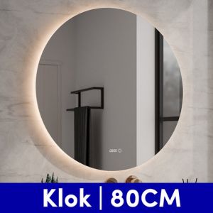 Nolt Miroir de salle de bain avec éclairage - Miroir de salle de bain rond - Chauffage - Horloge - LED - 80 cm