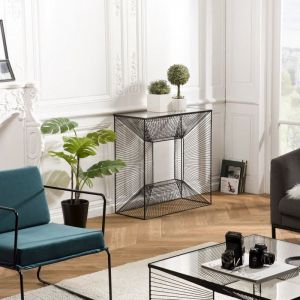 Macabane Console Design en Métal & Verre "Dot" 81cm Noir