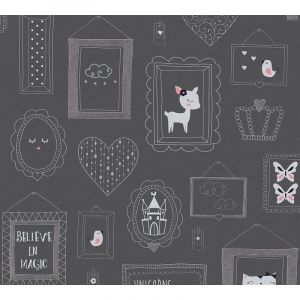 Papier peint enfants 369913 GU papier peint intissé lisse avec un dessin infantile mat gris argent 5,33 m2 Profhome