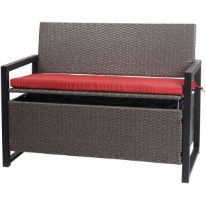 Décoshop26 Banc 2 places en polyrotin hwc-f39 banc de jardin coffre banc compartiment de rangement coussin de siège de rangement coussin gris chiné