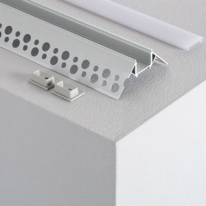 Profilé Aluminium Intégration Plâtre/Placo Angle Extérieur Rubans LED jusqu'à 8 mm avec Capot Continu 3 m