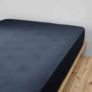 Drap housse gaze de coton (140 cm) Gaïa Bleu nuit