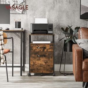 Songmics Vasagle Caisson de Bureau avec 2 Tiroirs Verrouillables, Meuble de Rangement de Bureau, avec roulettes, Compartiment Ouvert, Cadre en Acier, Style