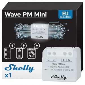 Shelly Qubino Wave PM Mini | Micromodule Compteur de consommation d'énergie intelligent Z-Wave | 1 canal 16A | Longue portée sans fil | Z-Wave 800 Series | Configuration SmartStart | App iOS, Android