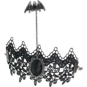 Bracelet brodé dentelle bague chauve-souris femme - générique 24955