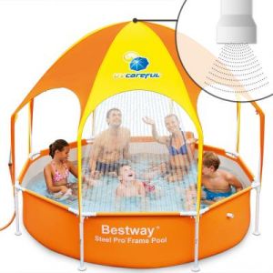 Bestway Piscine Ø 244 cm avec tonnelle et arroseur- anti-UV - Orange - DEUBA