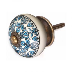 Bouton de meuble en gr&egrave;s &agrave; motif Paon Mod&egrave;le 3 SIL