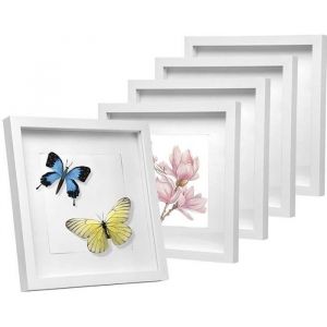 EUGAD lot de 5 Cadres Photo Style 3D MDF et Verre 30x30cm Blanc