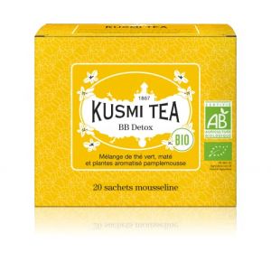 Kusmi tea Th&eacute; BB Detox Bio - M&eacute;lange bio de Th&eacute; Vert, Th&eacute; Mat&eacute; et Plantes Aromatis&eacute; Pamplemousse - &Agrave; D&eacute;guster Chaud ou Glac&eacute; - Parfums Finement Acidul&eacute;s - Boite 20 sachets