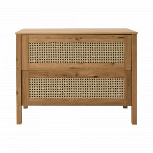 Commode en chêne massif et en cannage 2 tiroirs