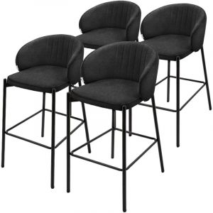 ML-Design Lot 4 Tabourets de Bar en Tissu Anthracite, H 76 cm, Chaises de Comptoir Rembourr&eacute;es, Dossier Arrondi et Repose-Pieds, Structure