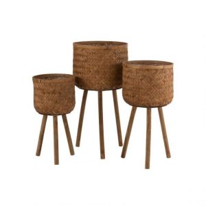 Prix Lot de 3 Cac Pots sur Pied Tr&eacute;pied 75cm Naturel