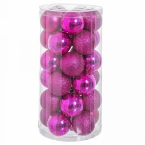 Bigbuy Christmas Lot de 30 Boules de Noël Fuchsia en Plastique 6 x 6 x 6 cm