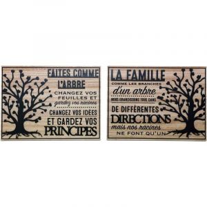 Sil - Plaque décorative en bois Famille et arbre de vie 30 x 40 cm (Lot de 2)