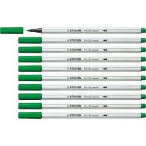 Stabilo Feutre Pinceau Pen 68 Brush - Lot x 10 feutres Dessin à Pointe Pinceau - Vert