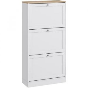 Homcom Armoire à chaussures 3 portes abattantes 2 compartiments panneaux particules blanc aspect chêne clair - Blanc